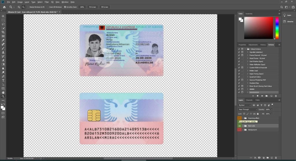 albania id card psd template