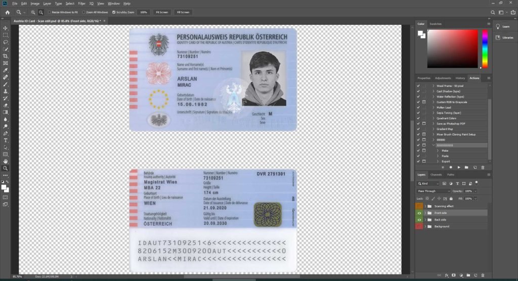 Austria id card psd template fully editable high quality