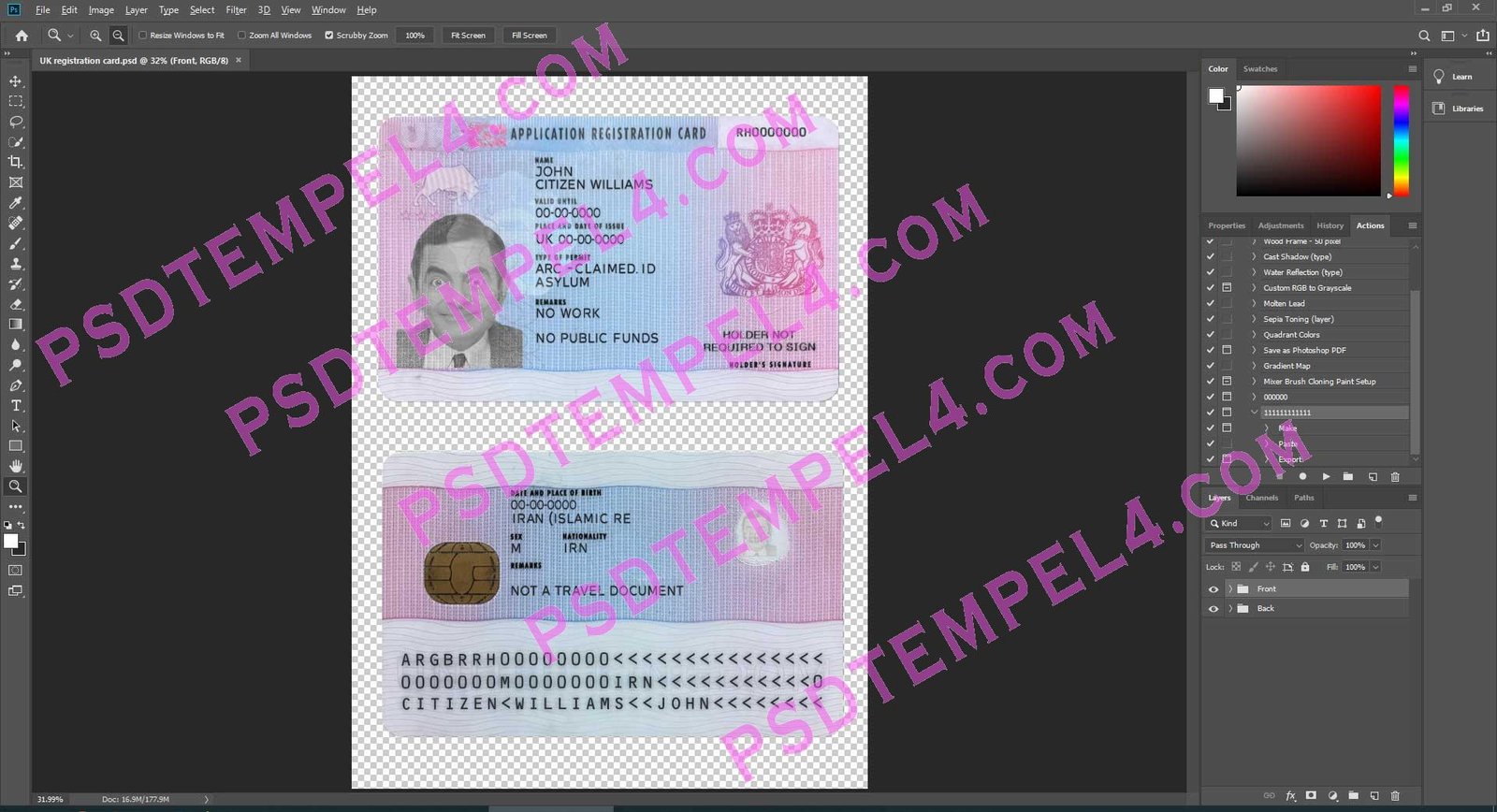 UK United Kingdom registration card
