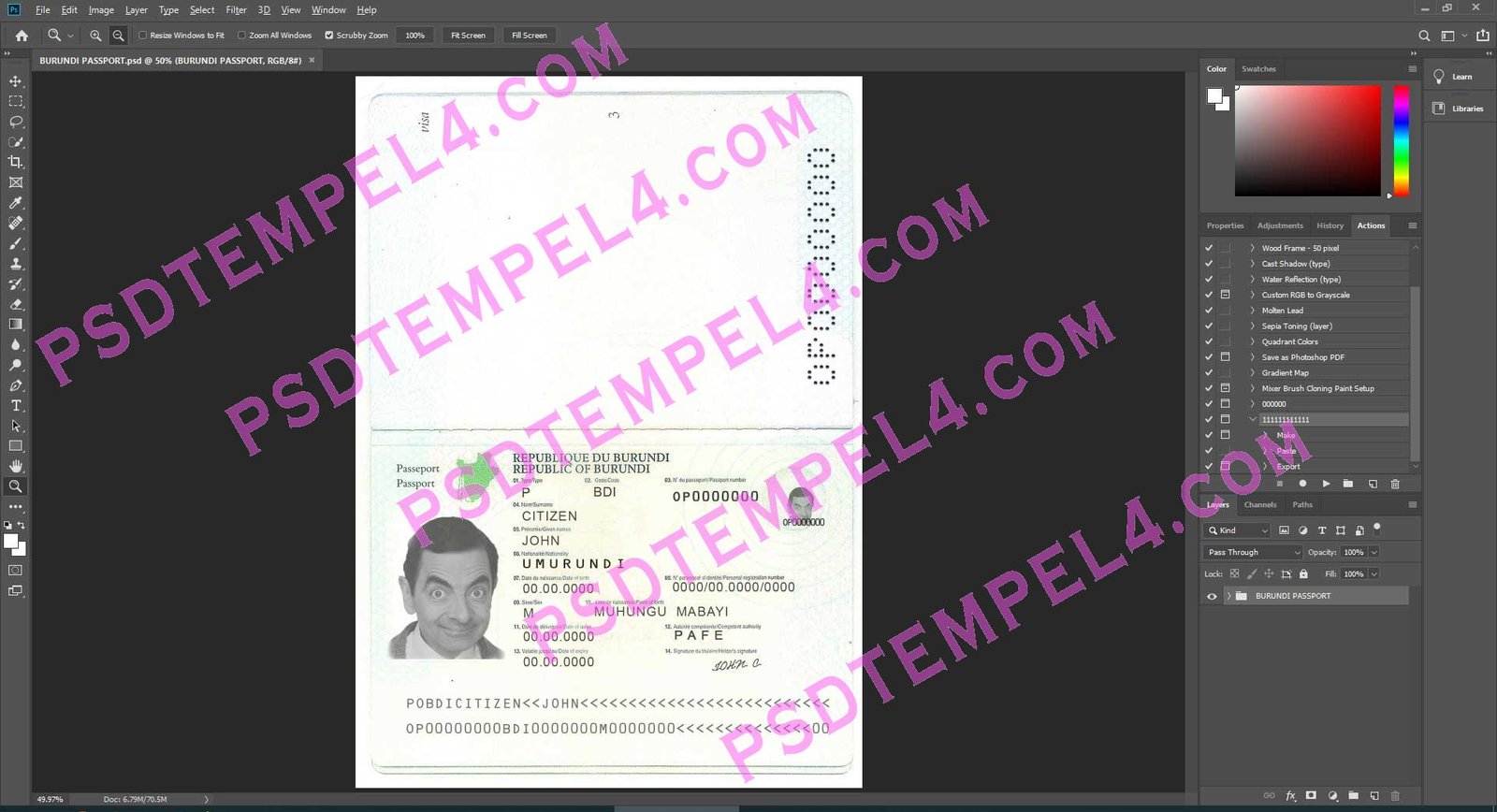 Burundi Passport psd template