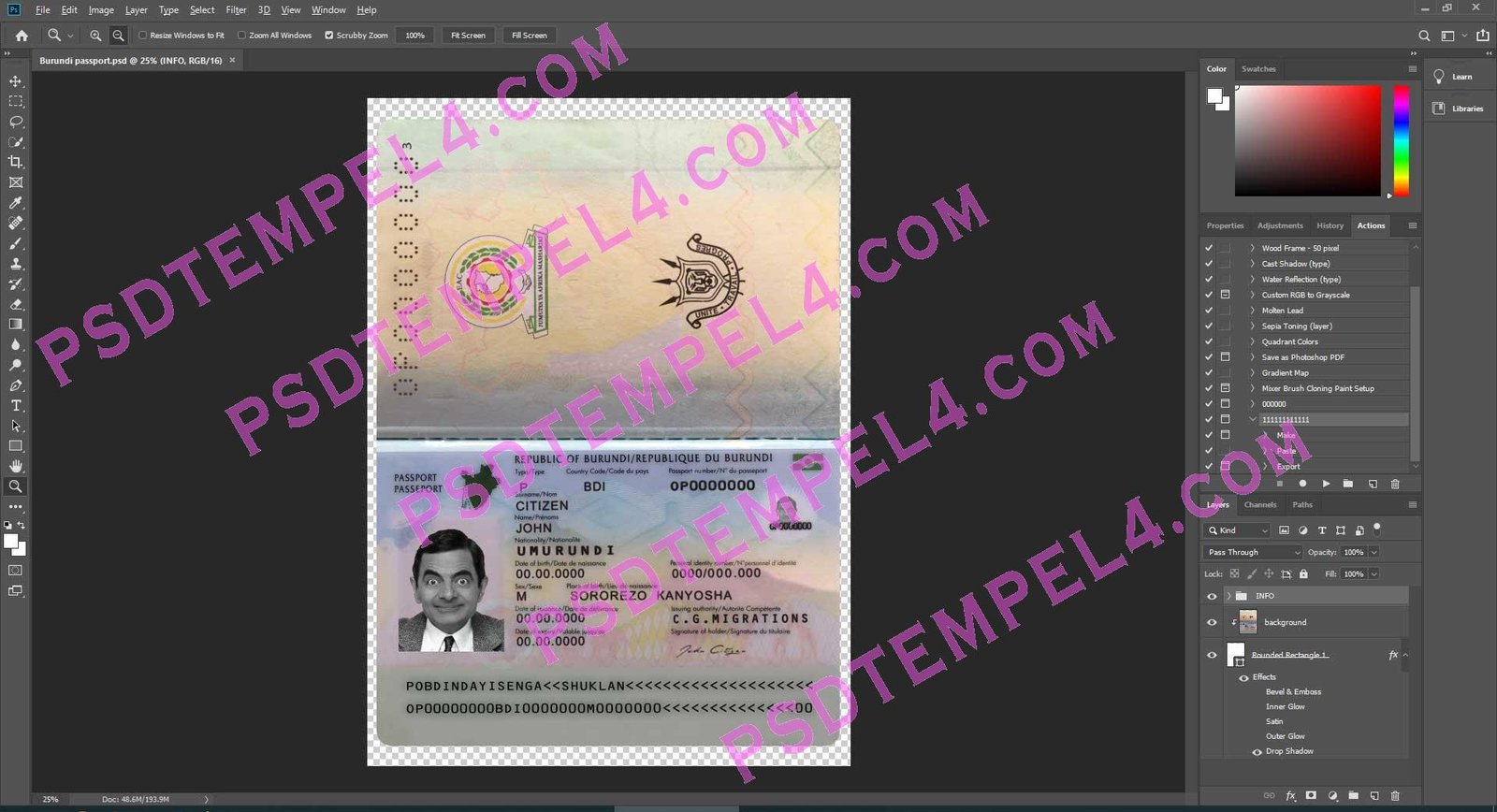 Burundi Passport psd template