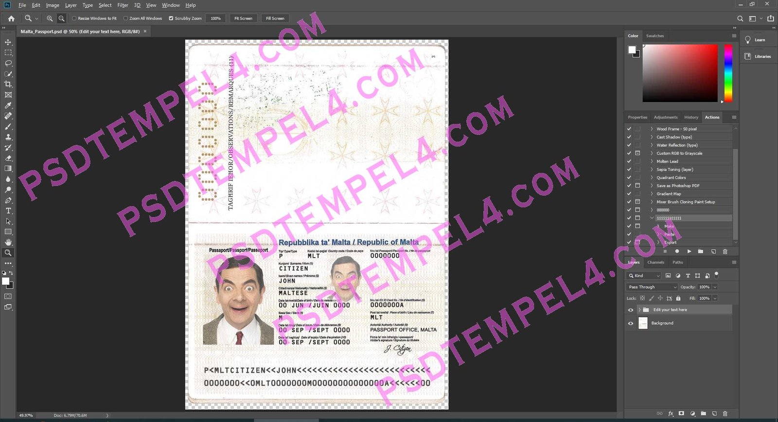 Malta Passport psd template