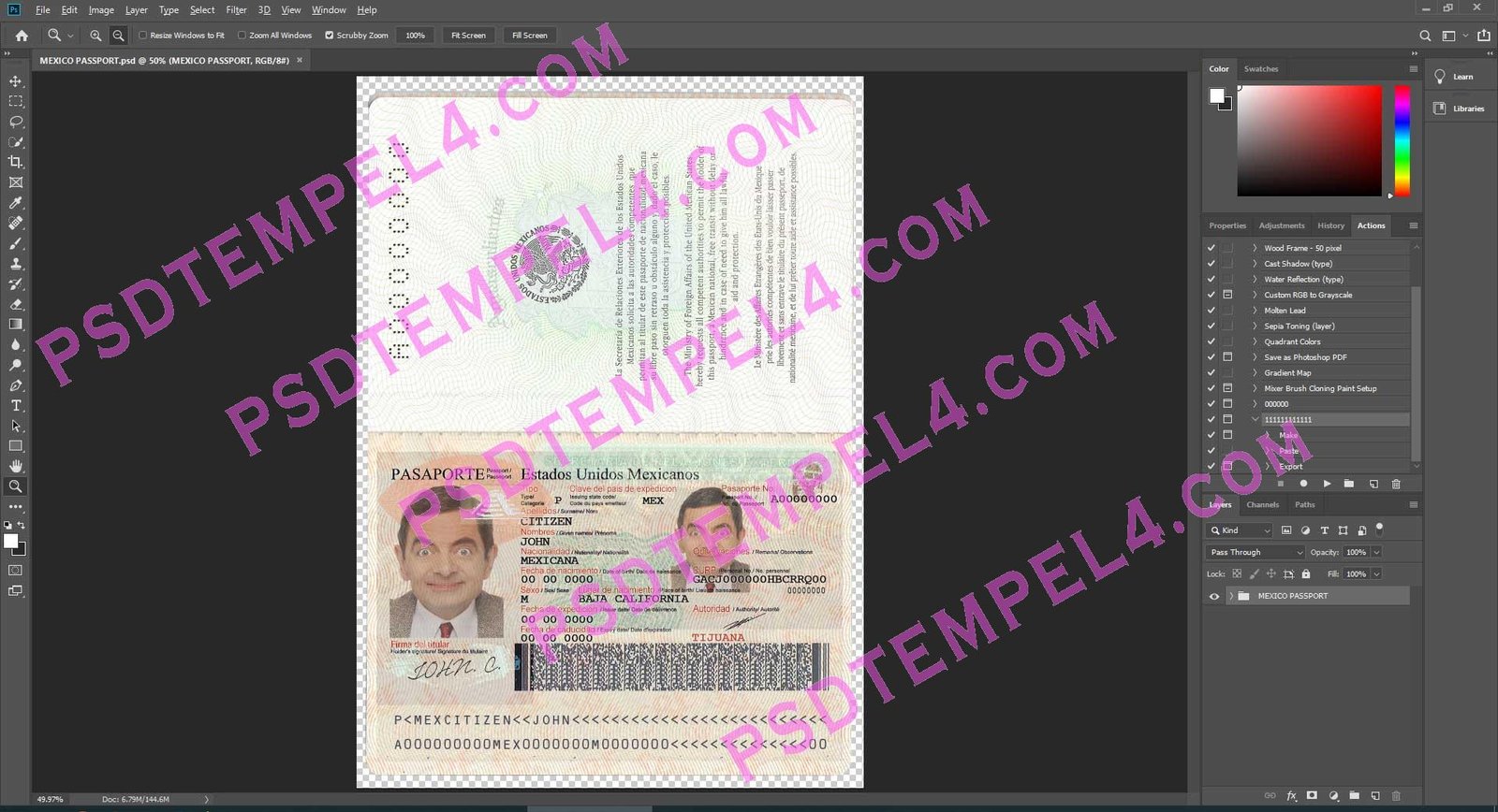 Mexico Passport psd template