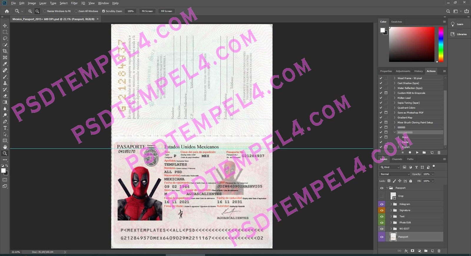Mexico Passport psd template