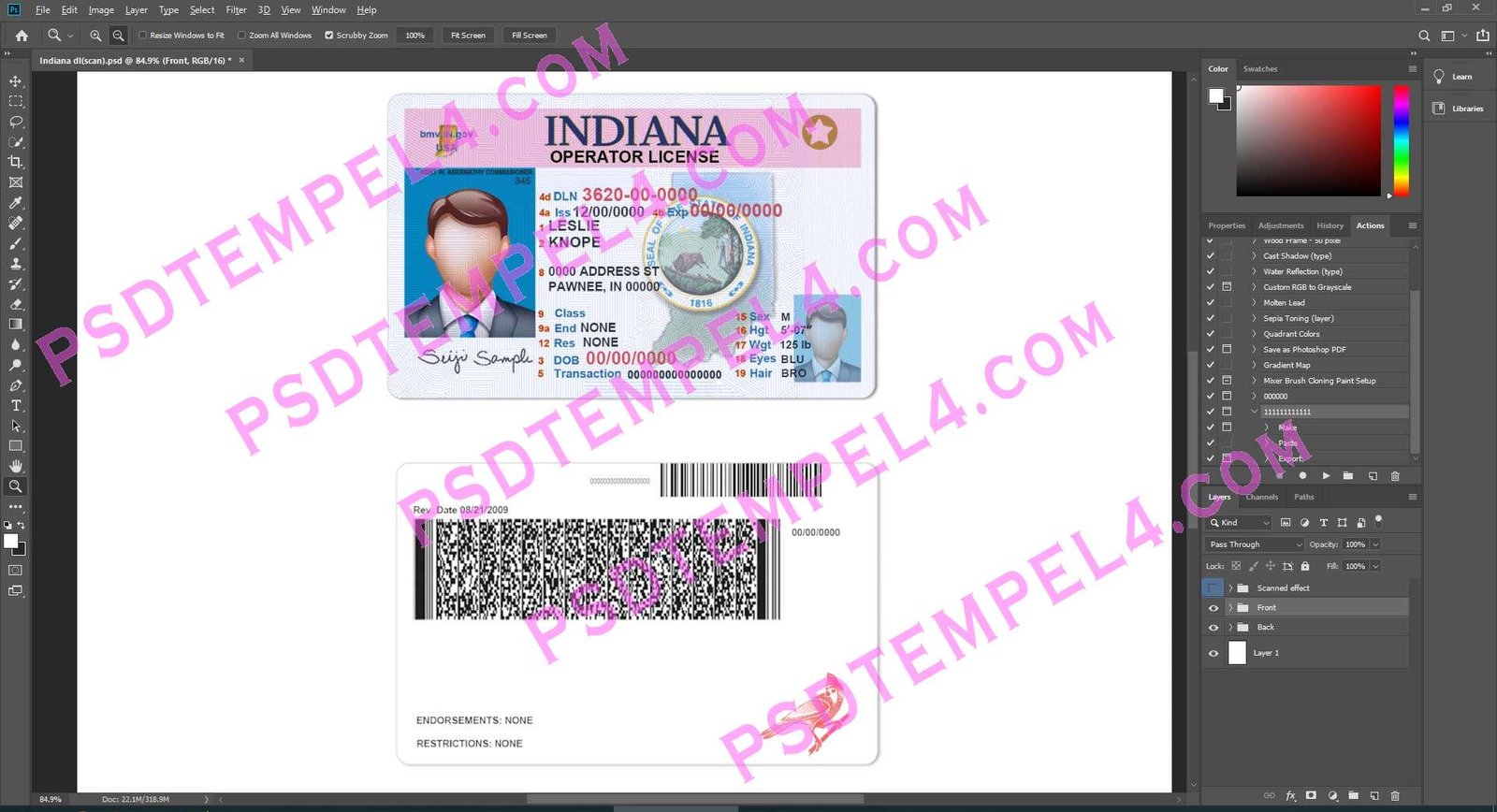 USA Indiana Driver License