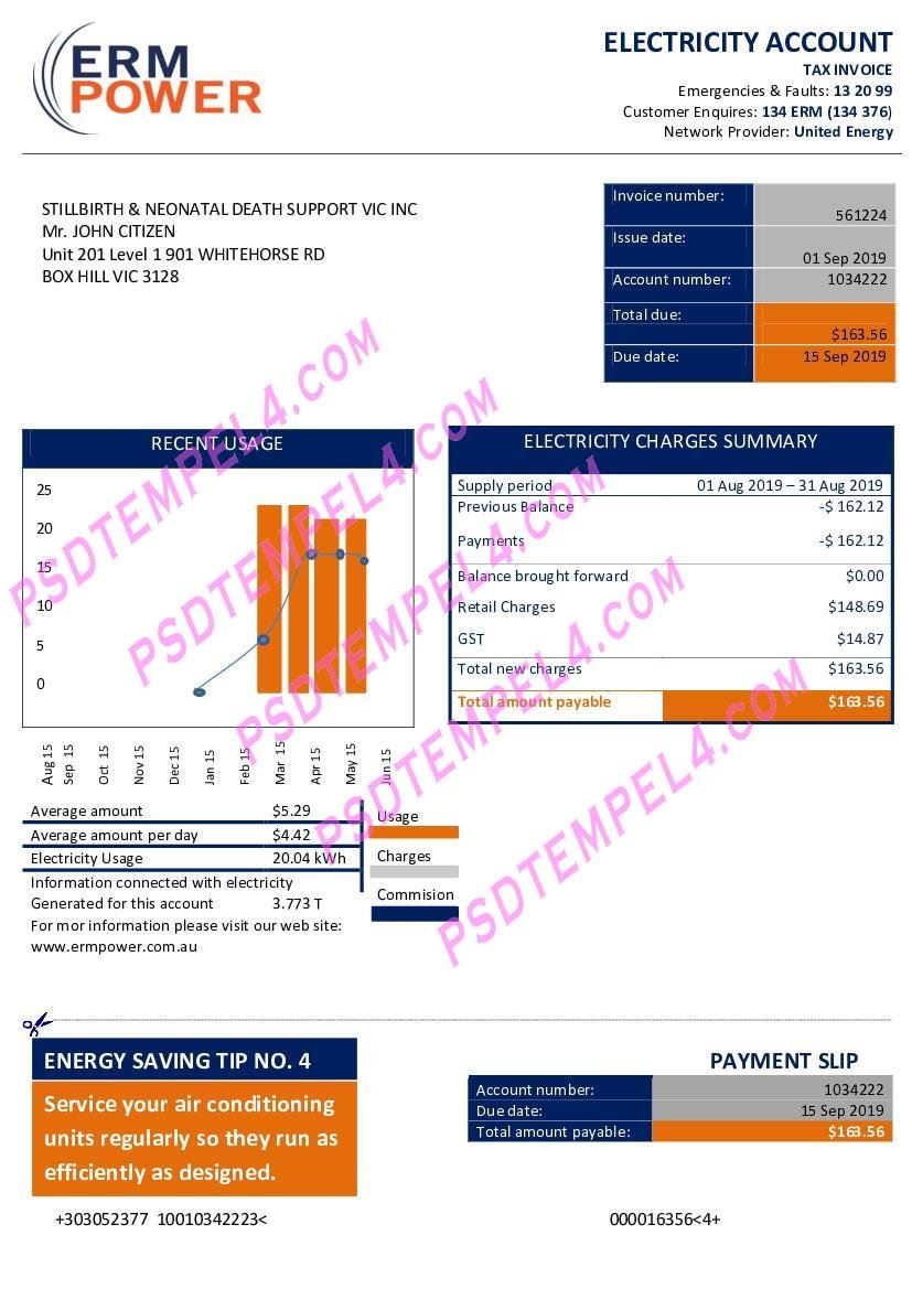Australia Erm Power electricity utility bill