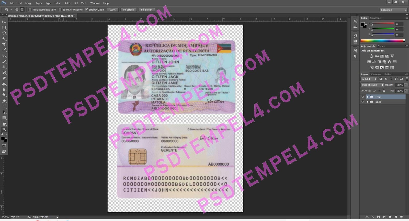 Mozambique residence card sample screenshot