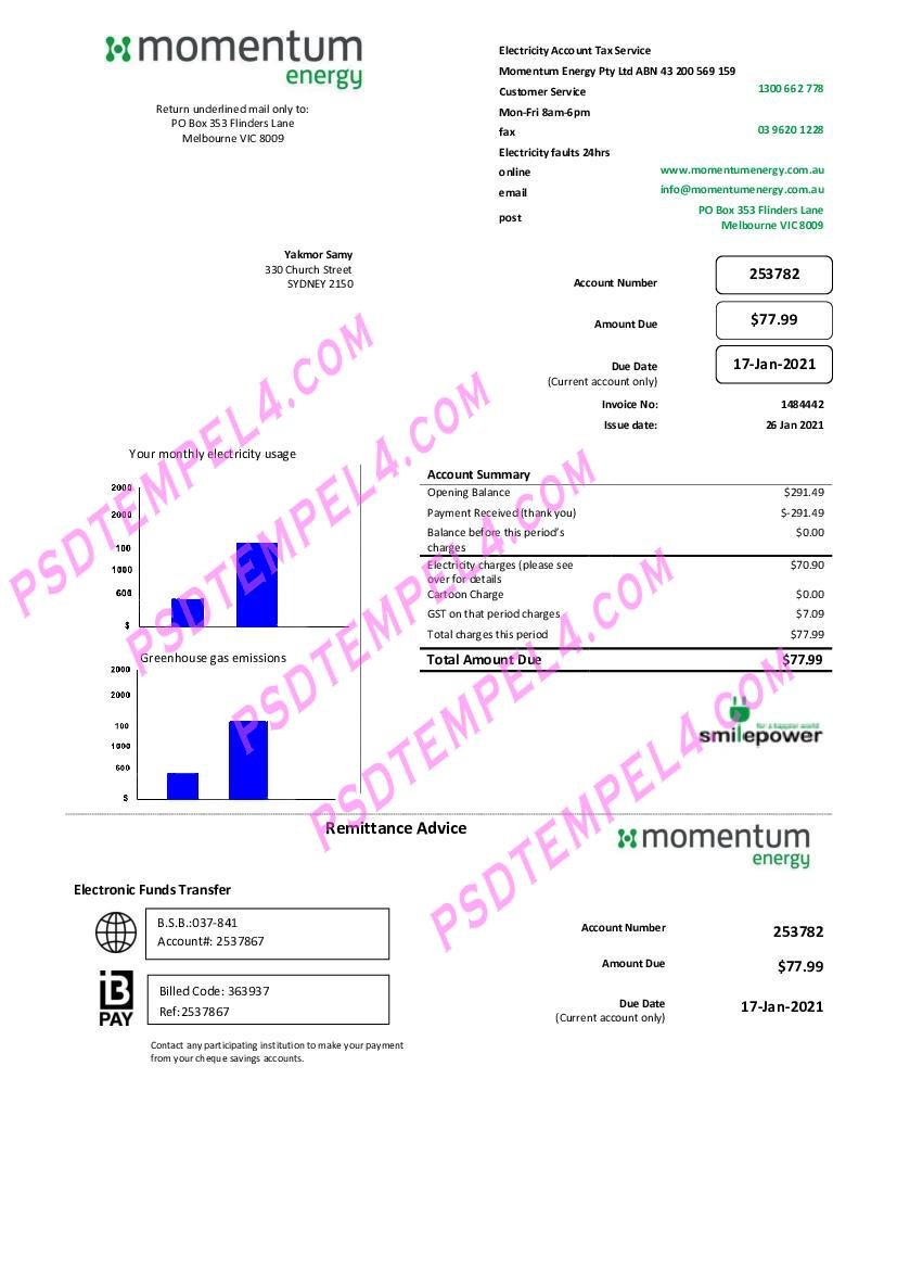 Australia Momentum Energy utility billAu