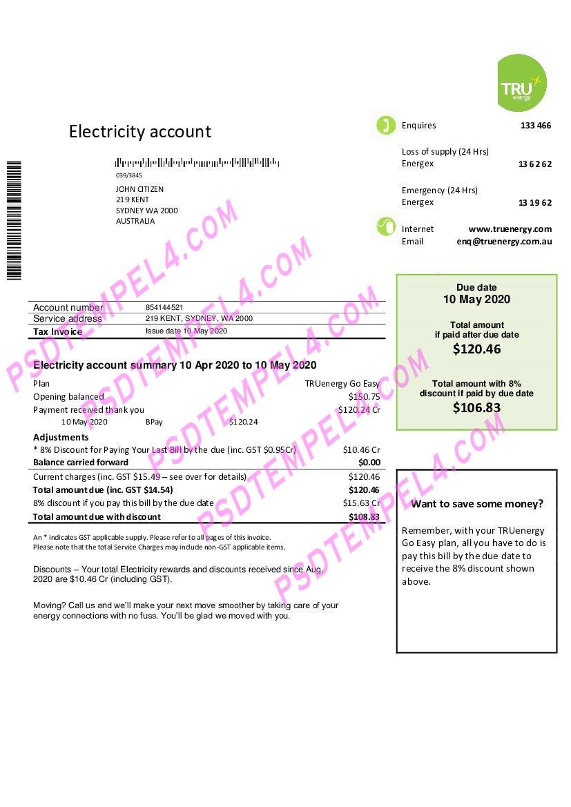 Australia Tru Energy electricity utility billAust