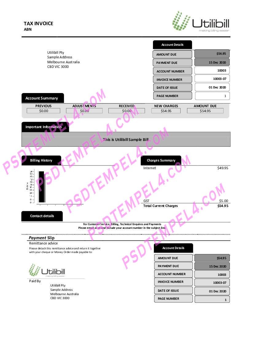 Australia Utilibill easy to fill utility bill