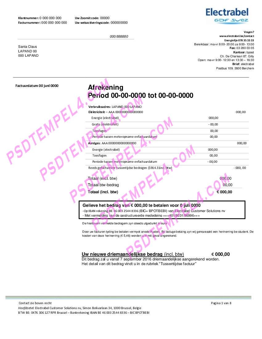 Belgium electrabel electricity utility bill