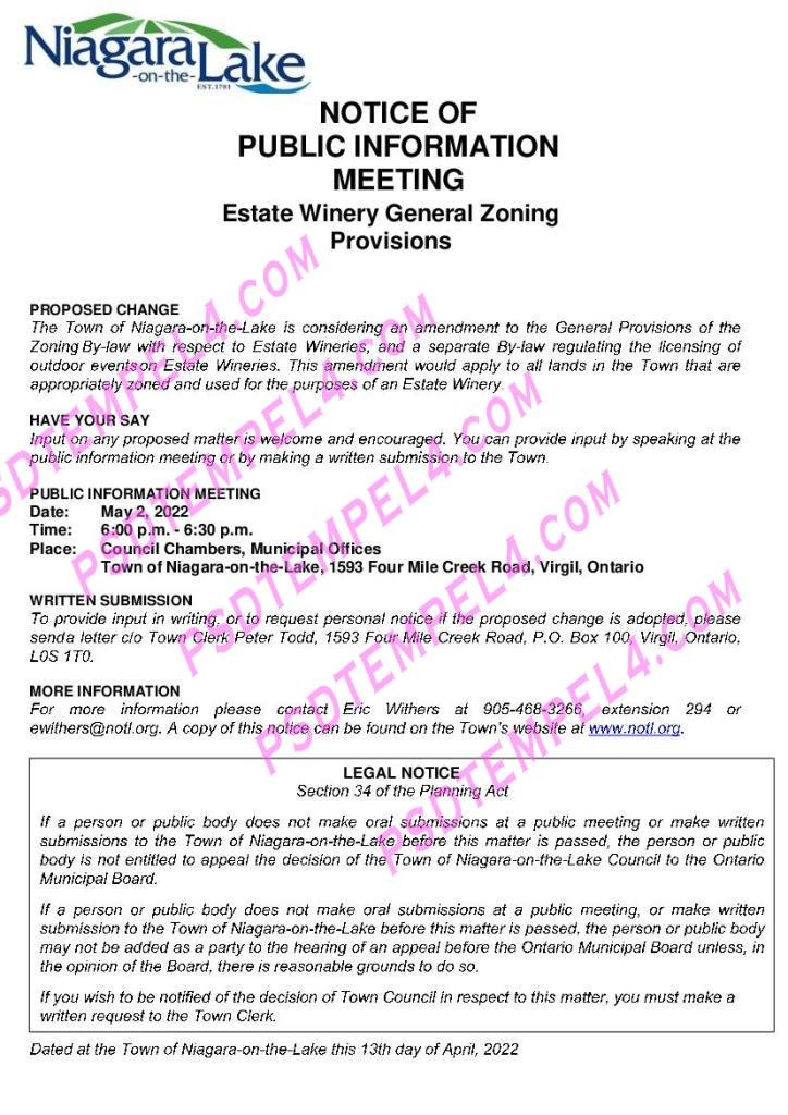 Canada Town of Niagara on the Lake utility Public Info meeting notice utility bill