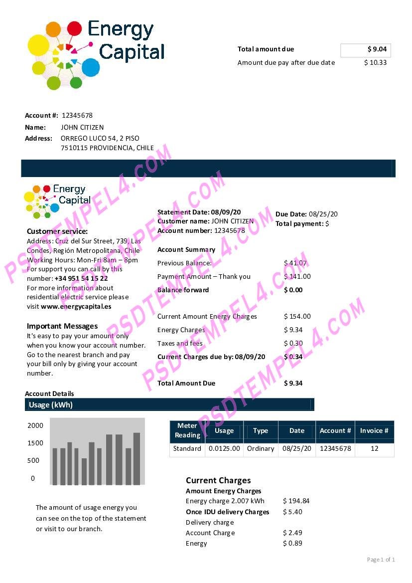 Chile Energy Capital utility bill