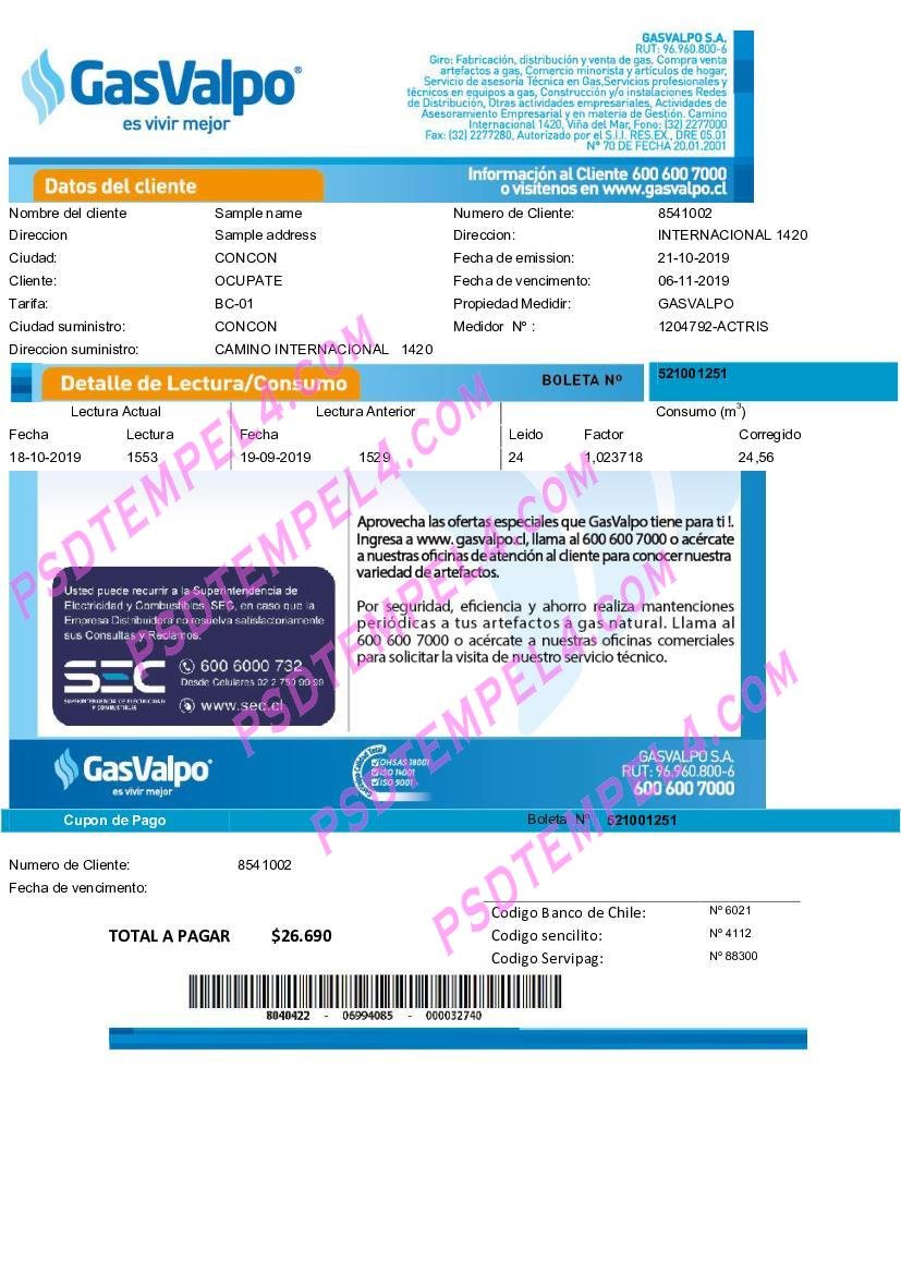 Chile gasvalpo utility bill