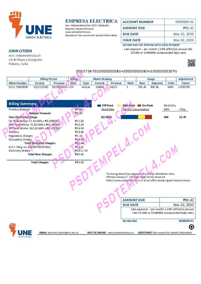 Cuba Empresa Electrica utility billCuba