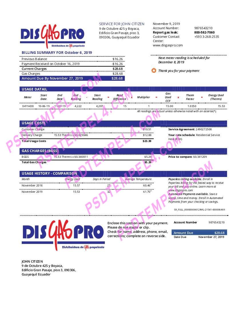 Ecuador Disgaspro gas utility billEcua