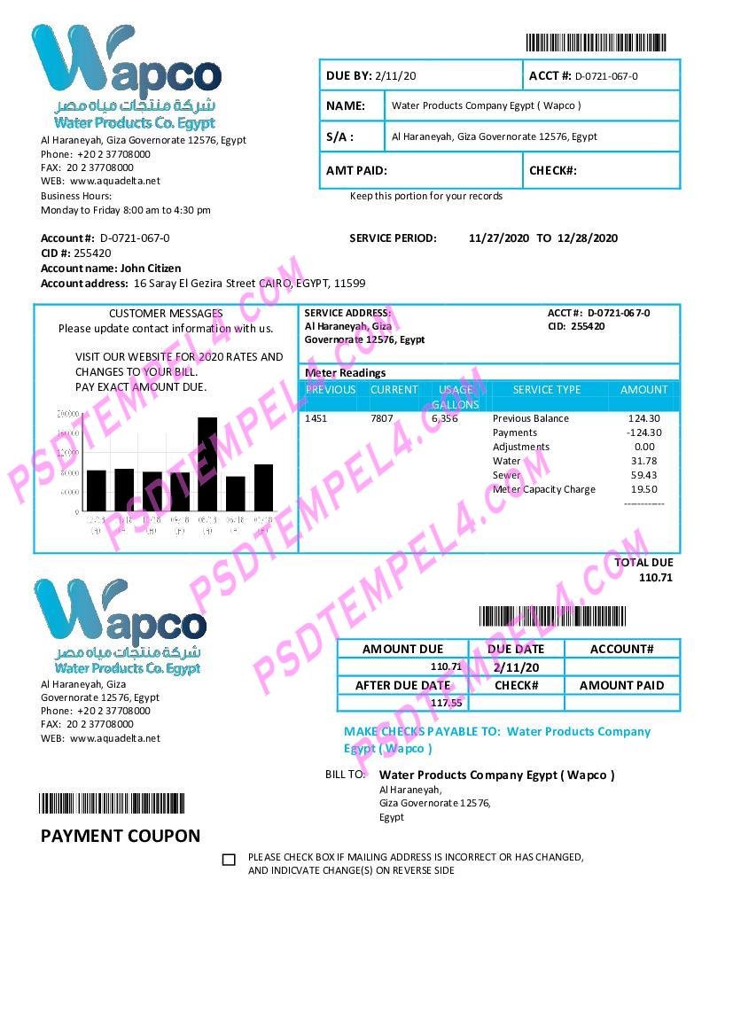 Egypt water products company egypt wapco utility billEgypt