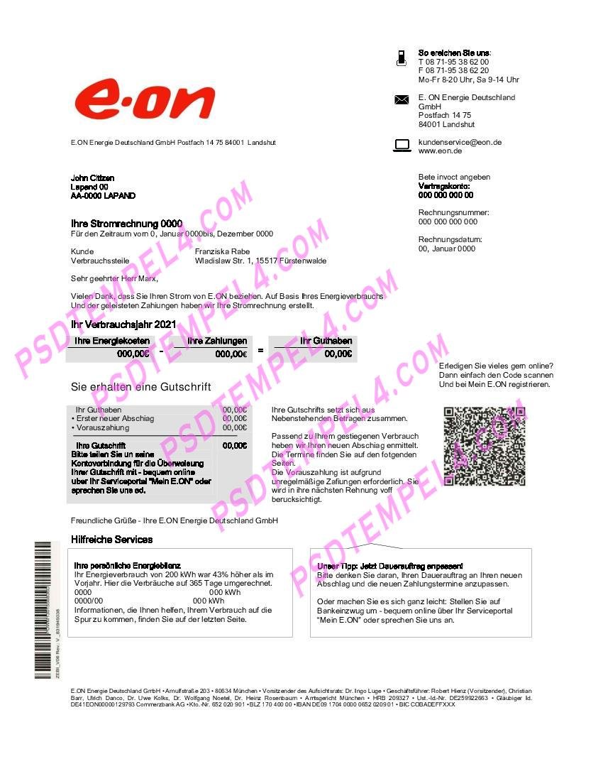 Germany E.ON Energie electricity V1 utility bill