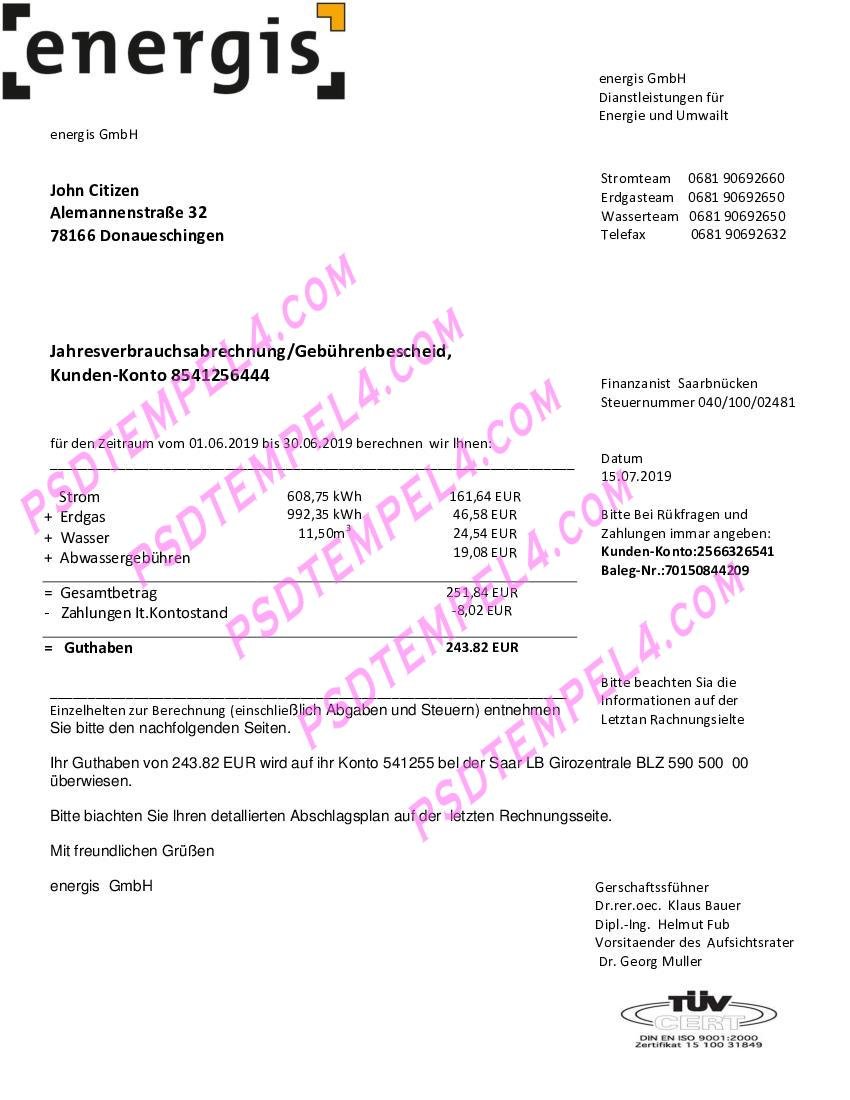 Germany Energis utility billGe