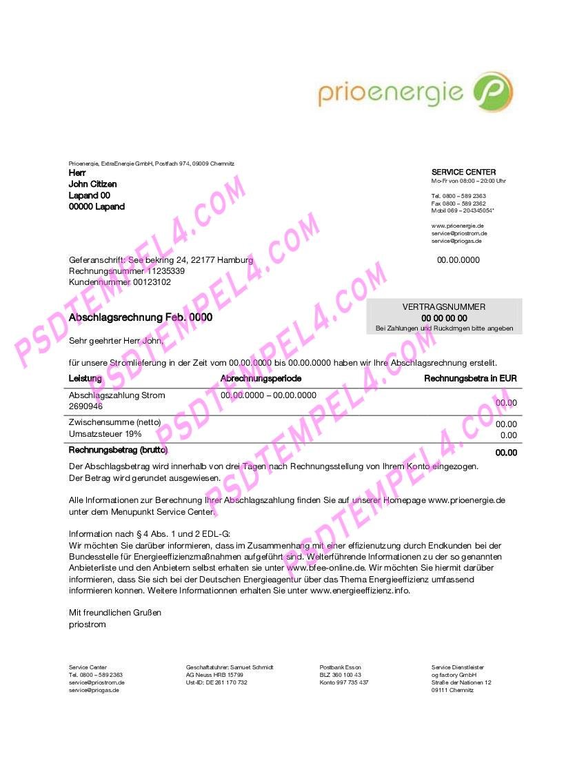 Germany Prioenergie utility billGe