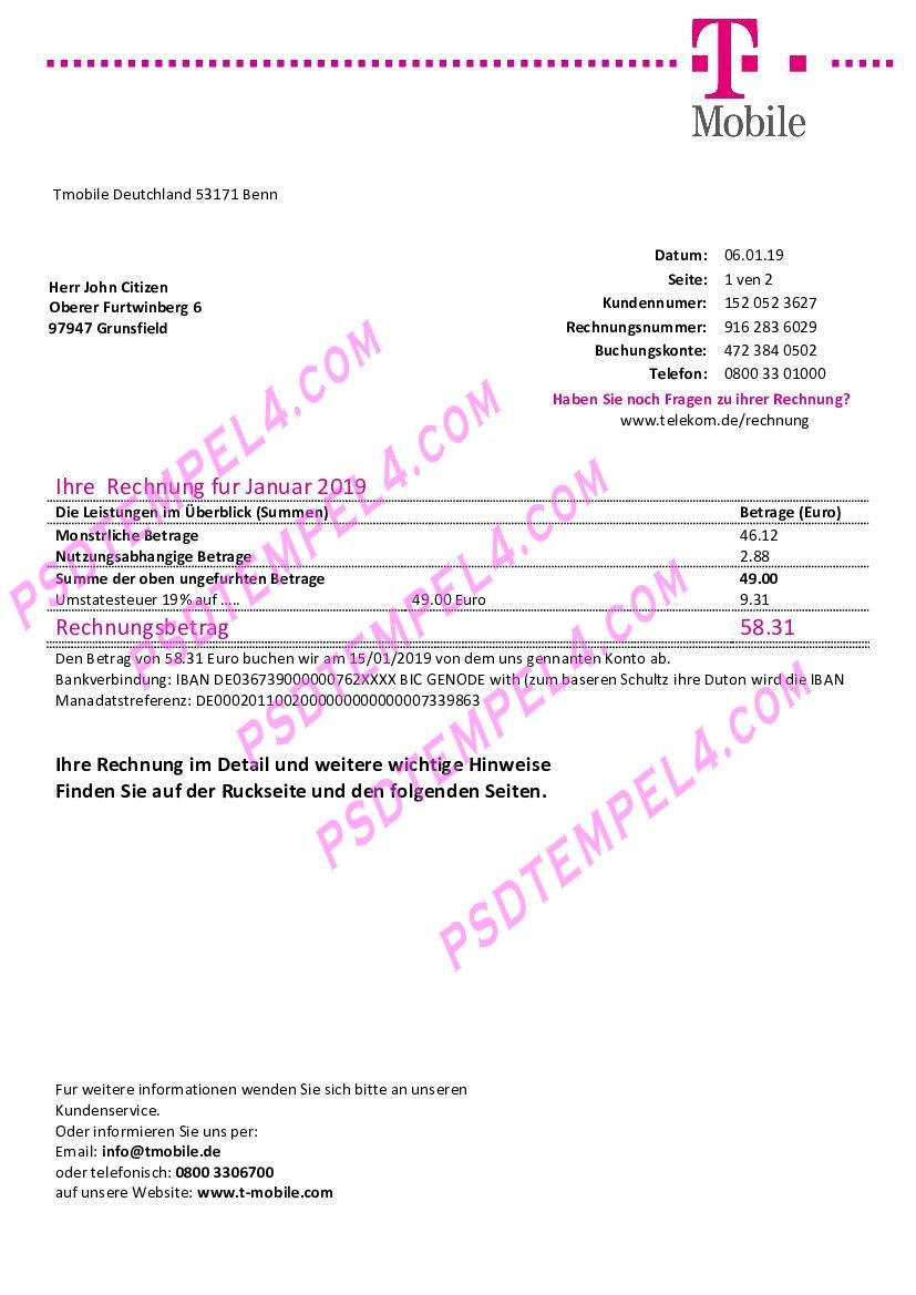 Germany T Mobile utility billGerm