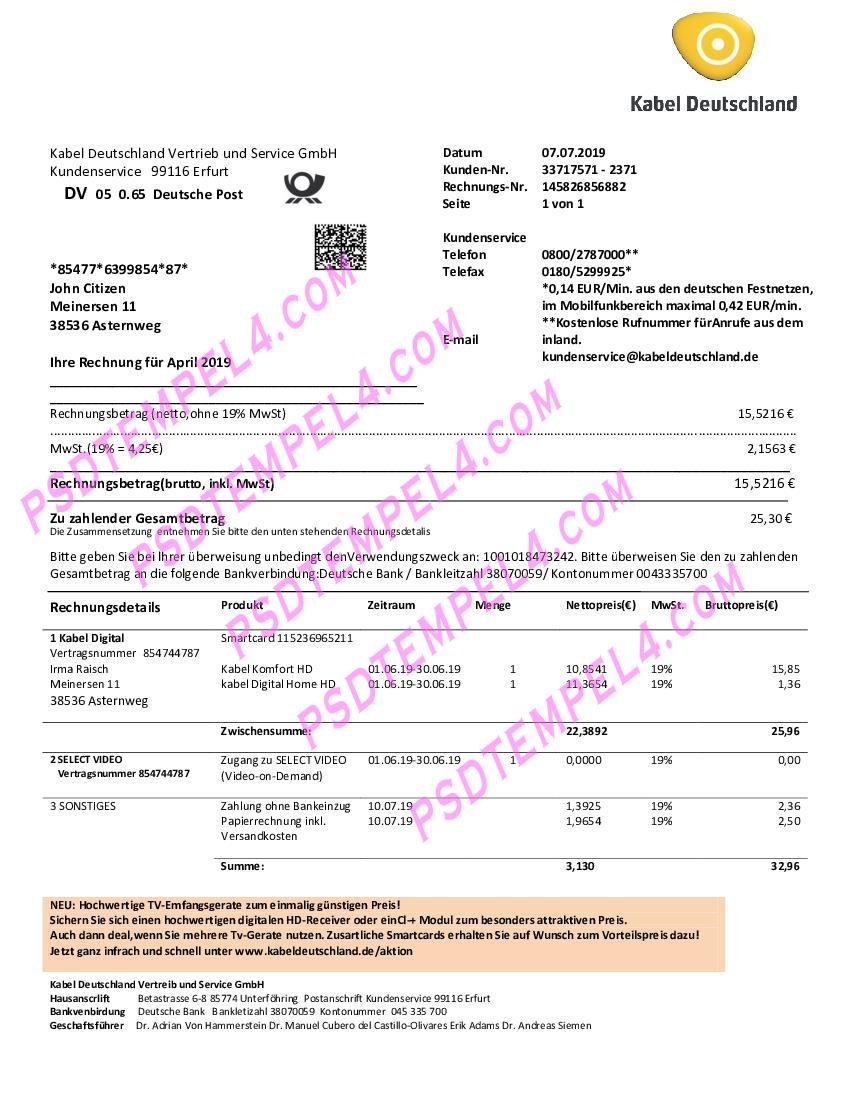 Germany TV Cabel utility bill