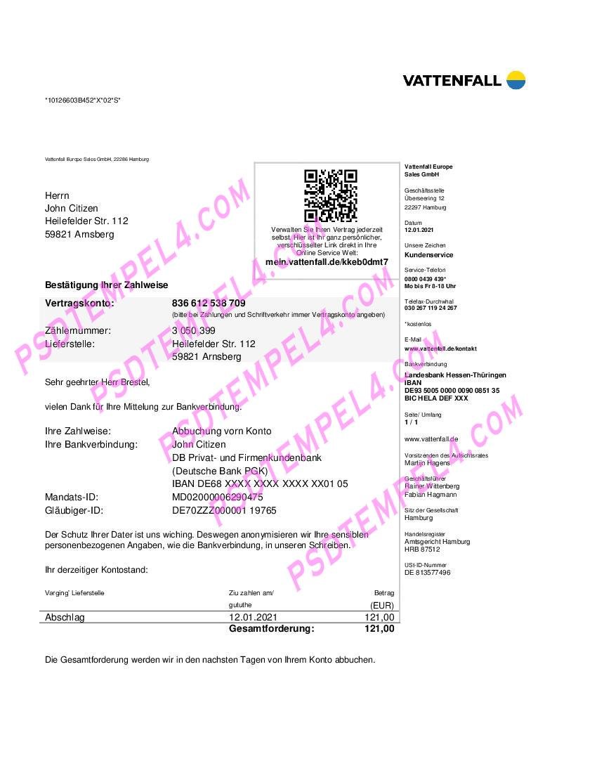 Germany Vattenfall utility billG