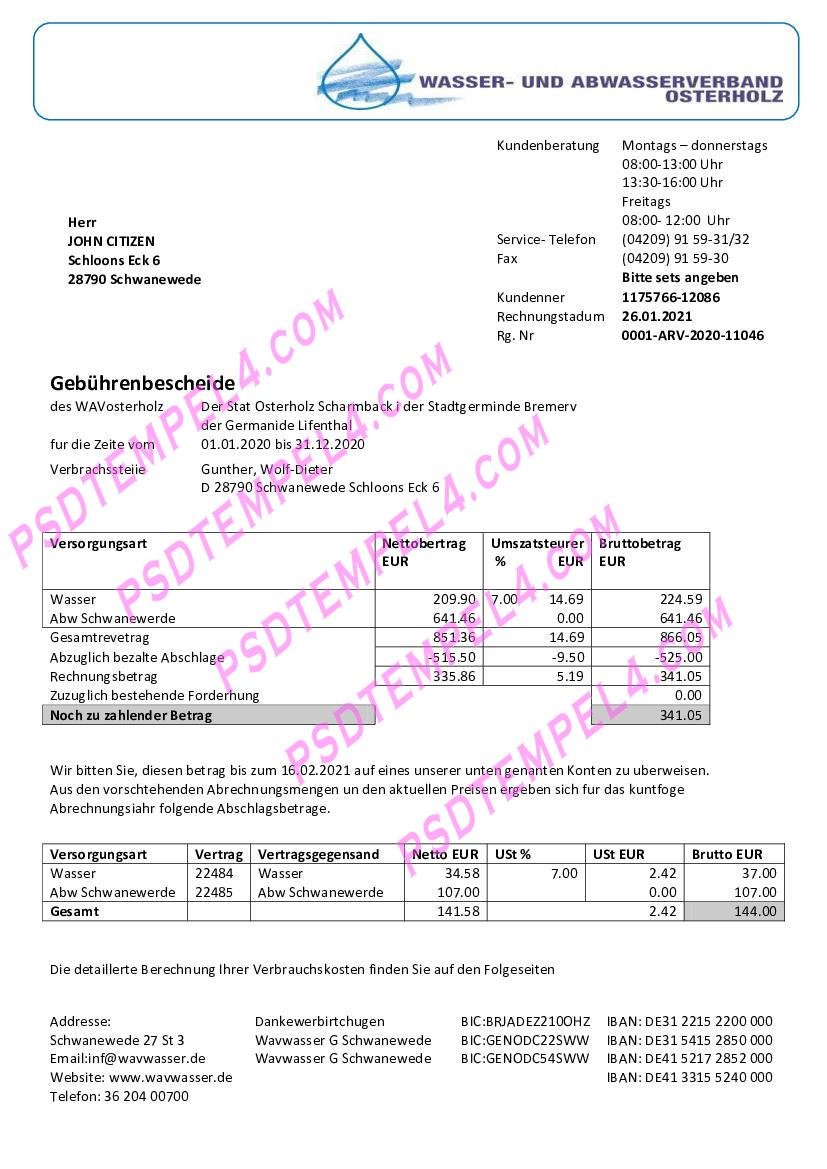 Germany wavwasser utility billWavw