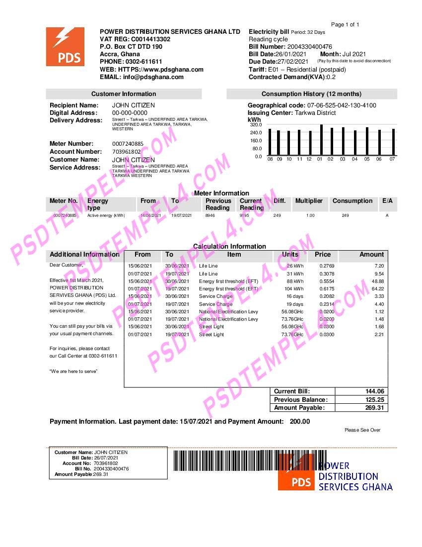 Ghana PDS electricity utility bill