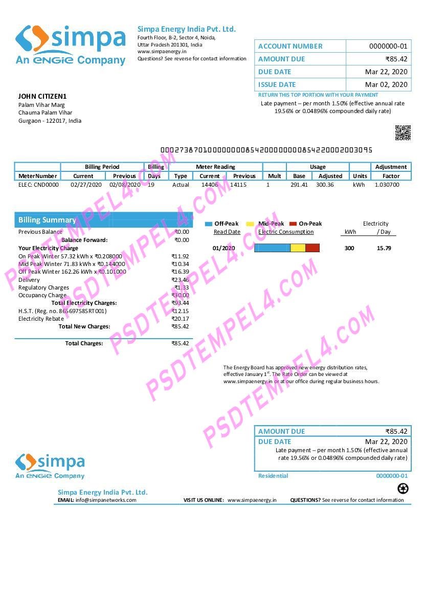 India Simpa Energy India Pvt utility bill. LtdI