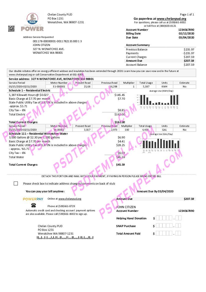 USA Washington Chelan County PUD utility billple