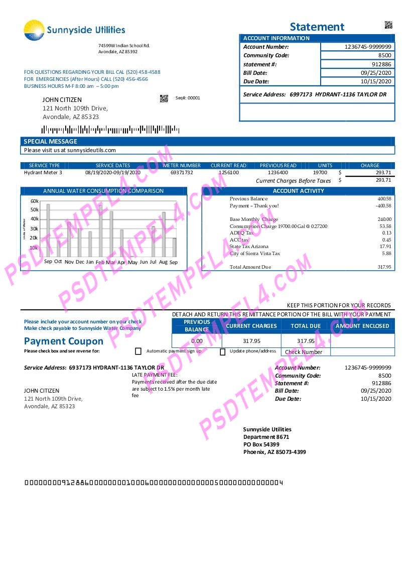 USA Washington Sunnyside Utilities water utility bill