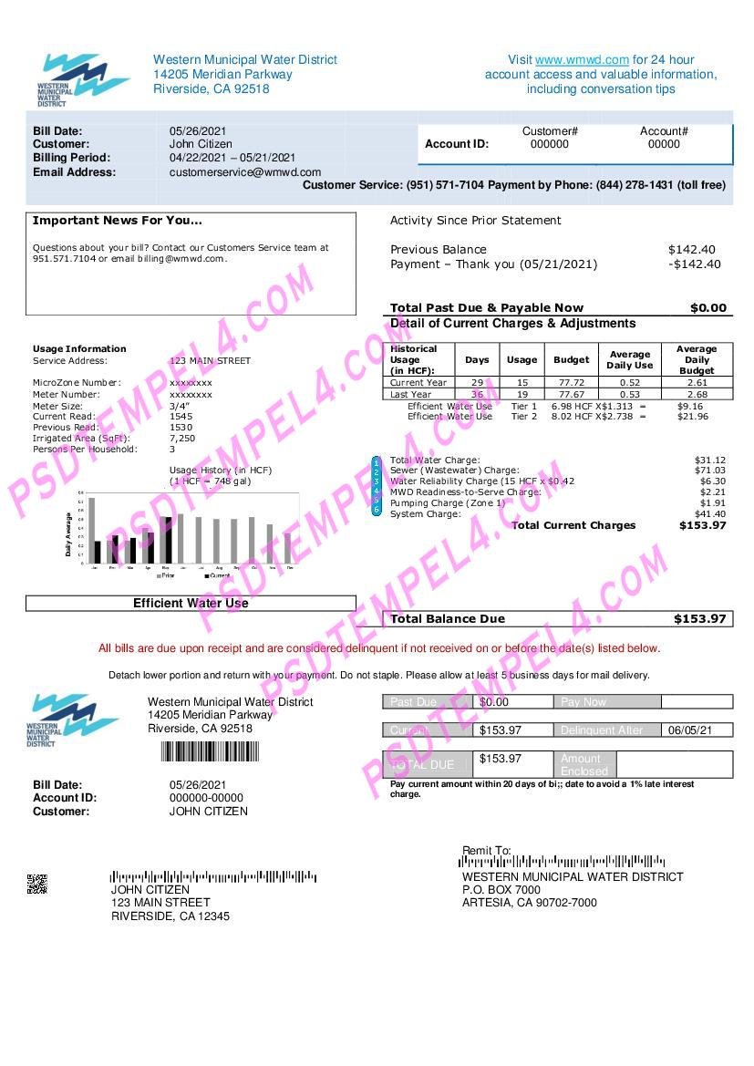 USA Western Municipal Water District utility bill