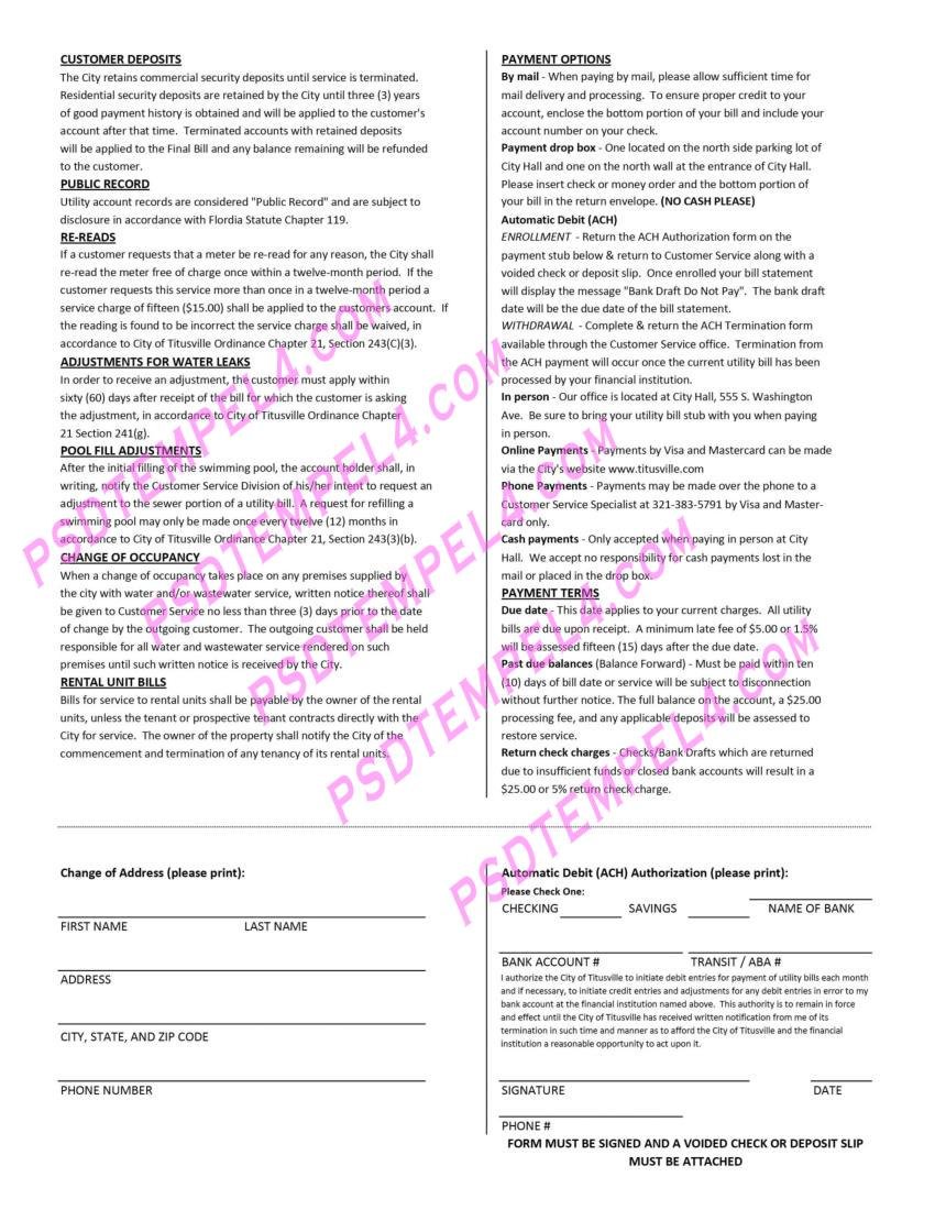 USA City of Titusville Florida utility bill