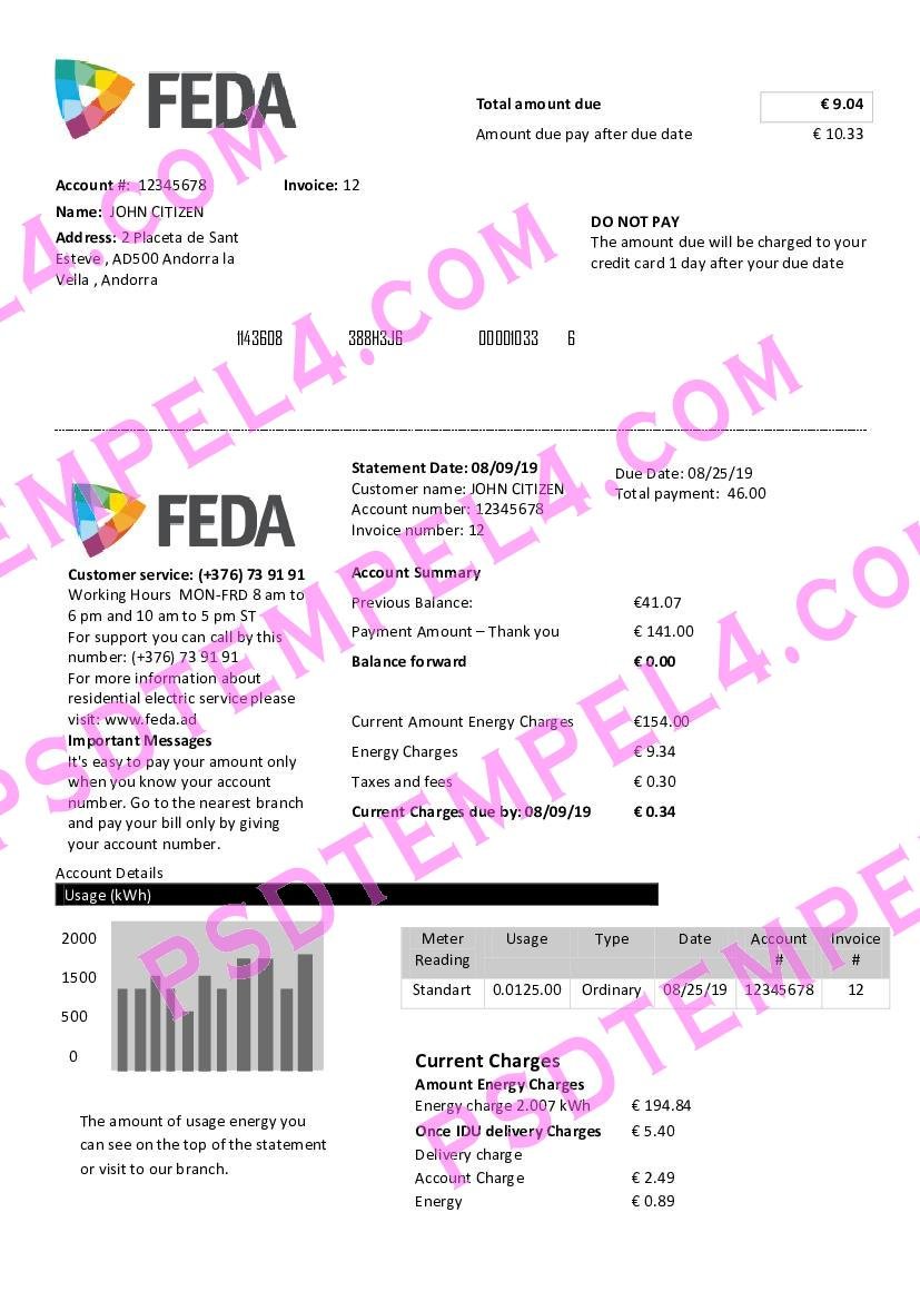 Andorra electric forces utility bill