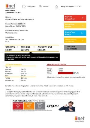 Australia iiNet utility bill