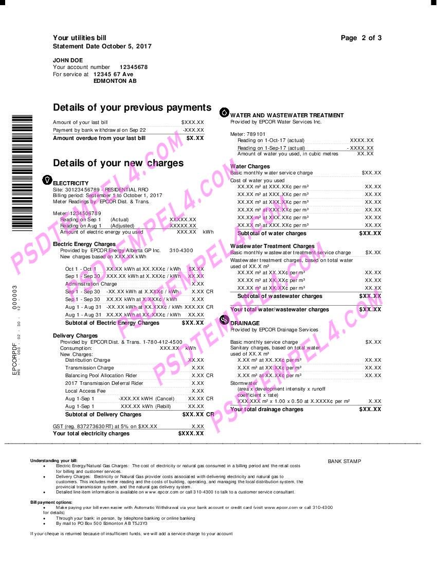 Canada epcor electricity 3 pages utility bill - Image 2