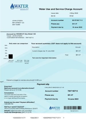 Australia Water Corporation WA utility billAus