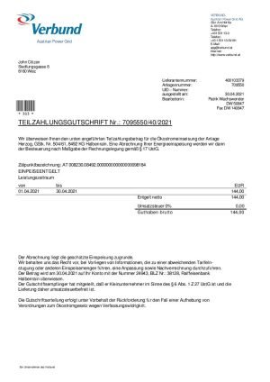 Austria Austrian Verbund Power utility bill