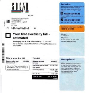 Azerbaijan Socar electricity PSD utility billSoc
