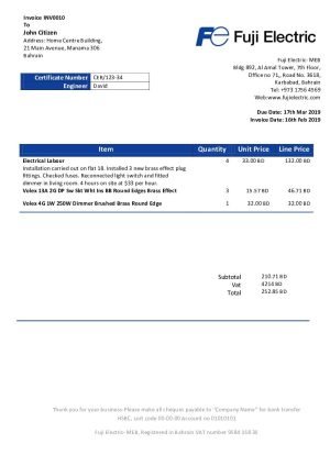 Bahrain Falcon Electrical S.P utility bill.C electricity
