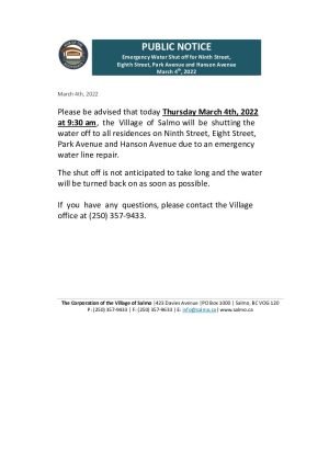 Canada British Columbia Hub of the Salmo Kootenays shut off notice utility bill