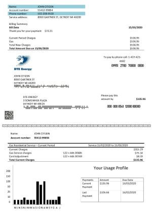 Canada DTE Energy utility bill