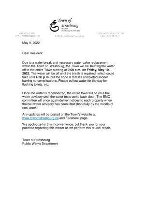 Canada Saskatchewan Town of Strasbourg water shut off utility bill