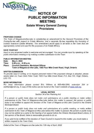 Canada Town of Niagara on the Lake utility Public Info meeting notice utility bill