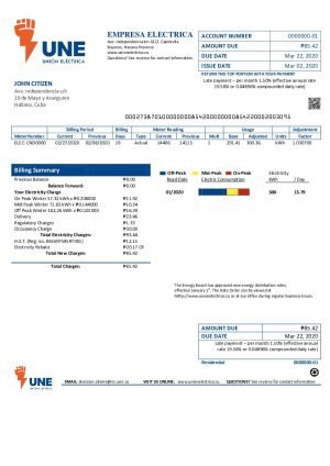 Cuba Empresa Electrica utility billCuba