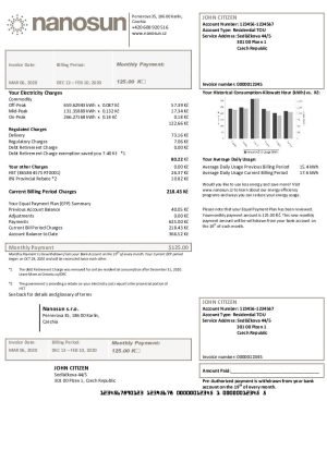 Czech Republic Nanosun s.r utility bill.oC