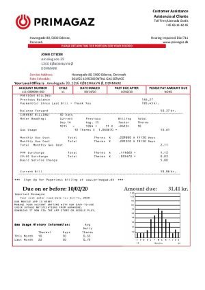 Denmark Primagaz Denmark gas utility bill