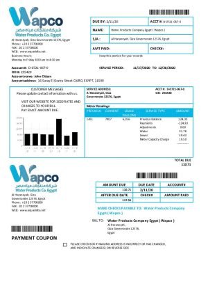 Egypt water products company egypt wapco utility billEgypt