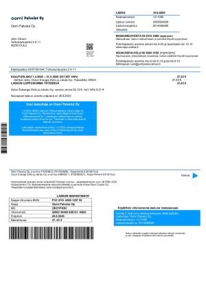 Finland Oomi Palvelut Oy electricity utility billFin
